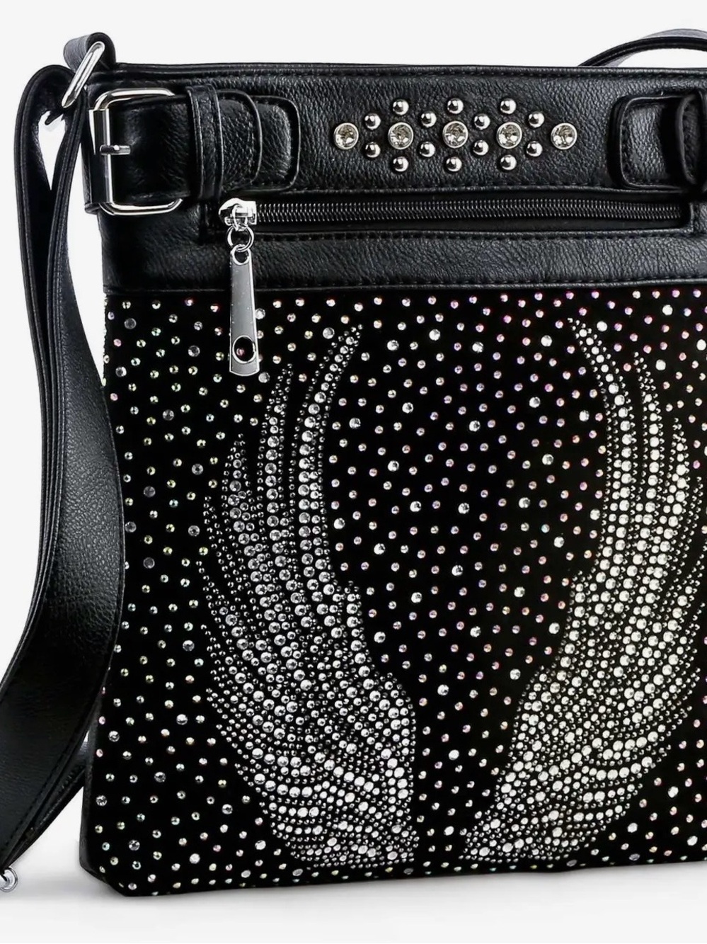 Black Wing-Embellished Crossbody Bag